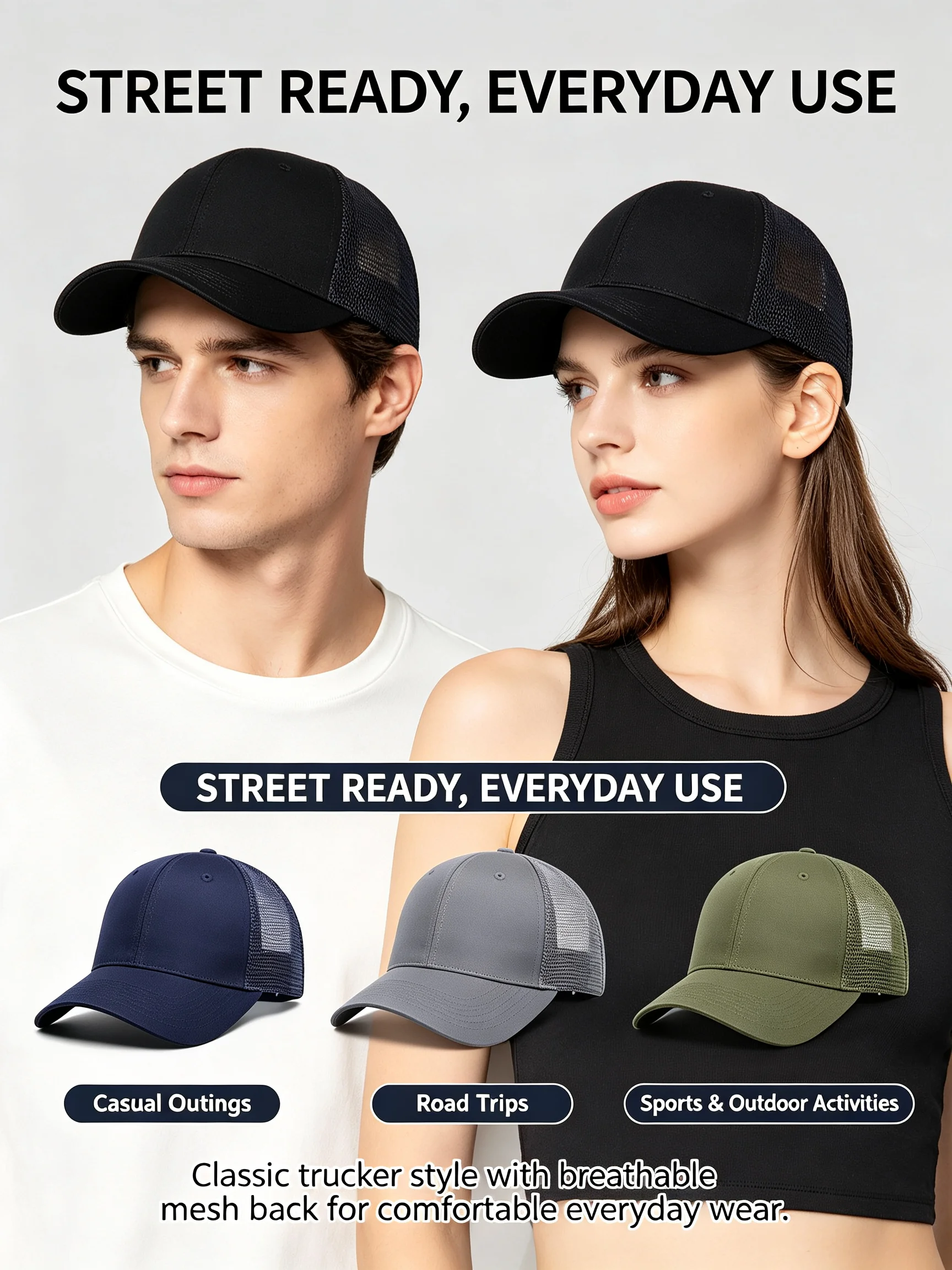 Größen 55–60 cm, verstellbare Snapback-Baseball-Trucker-Basic-Baseballkappe, einfarbig, für Herren und Damen, Mesh-Arbeit, Spleißen, Unisex, mehrere – Detail 4