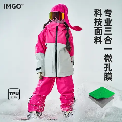 IMGO 어린이 전문 스키 세트 세트, 어린이 스노우 웨어, 방수 방풍 두꺼운 따뜻한 겨울 야외 스노보드, 여아 남아
