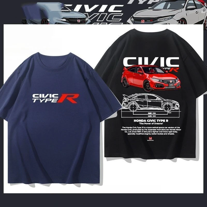 

Honda Civic Мужская и женская классическая модифицированная футболка с короткими рукавами для любителей автомобилей JDM, футболка для любителей гонок на мотоциклах, топ для верховой езды