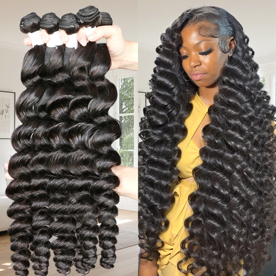 Extensions de cheveux humains vierges non traités Mossily Loose Wave Bundles 1 3 4, lots de mèches ondulées profondes, double trame, vente en gros