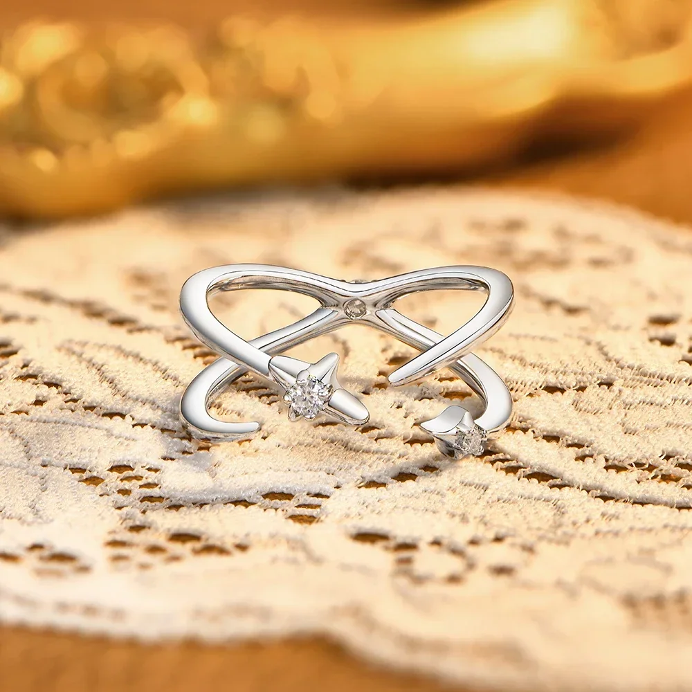 FCGJHW Unique Moissanites Rings Star Line Cross Design Pinky Ring S925 Silver Band Stackable for Women Men Fine Jewelry 2026