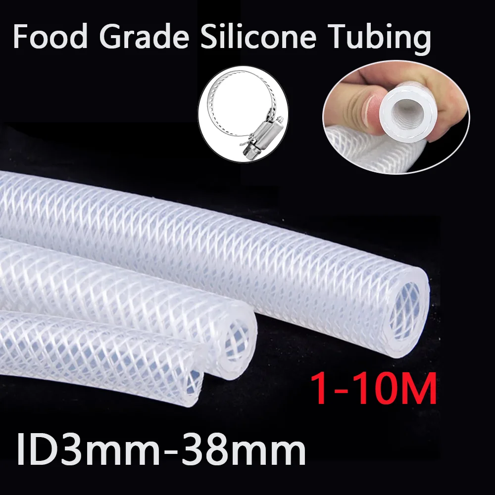 

1M-10M ID 3-38mm Food Grade Silicone Hose Heat Resistant High Pressure Explosion-proof Tube Double Layer Braided Rubber Hose