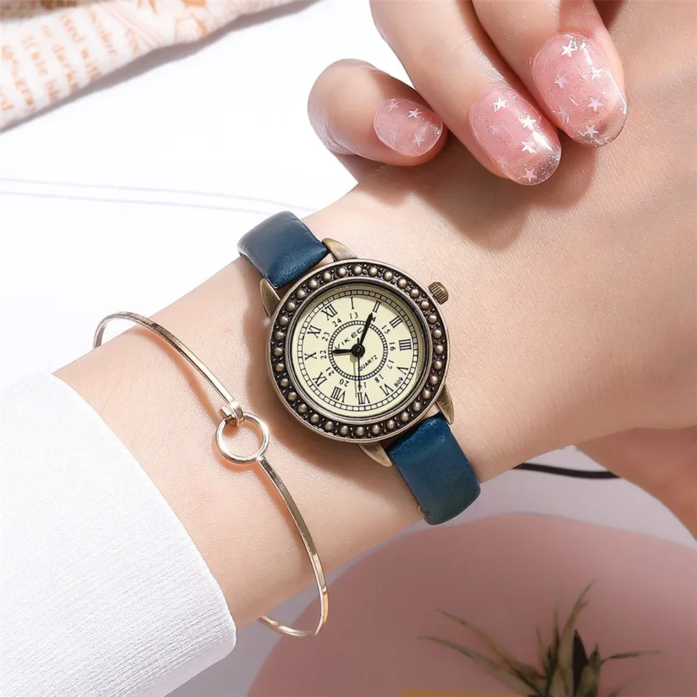 Vintage Leather Women Watches Brown Retro Roma Dial Quartz Ladies Quartz Watch Leather Thin Band Small Dial Relogio Feminino