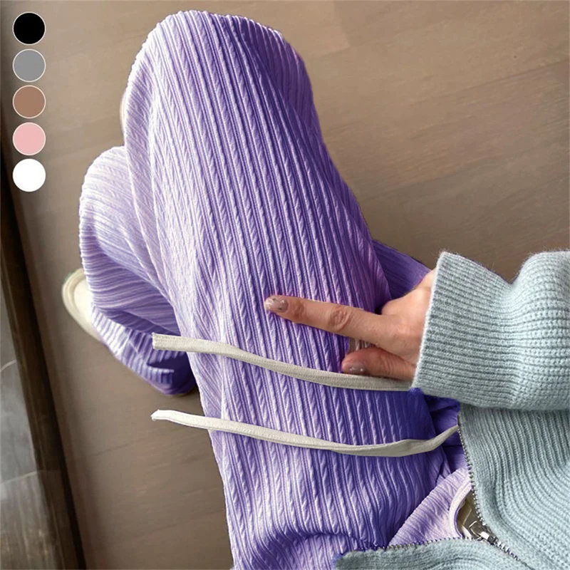 

Широкие брюки с эластичной резинкой на талии, прямые длинные брюки, повседневные шикарные брюки, милые летние женские брюки, новая одежда, однотонные брюки