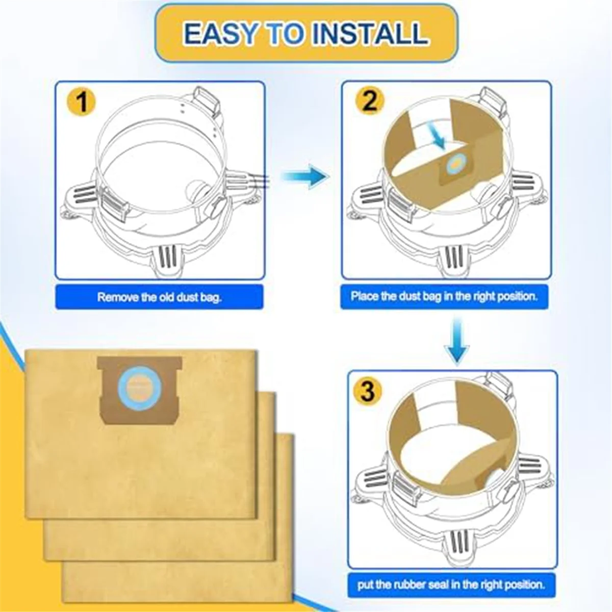 DXVA19-4102 Vacuum Bag for 12-16 Gallon Wet/Dry Vacuum, Disposable Dust Filter Bag, DXV12P DXV14P DXV16P DXV16PA