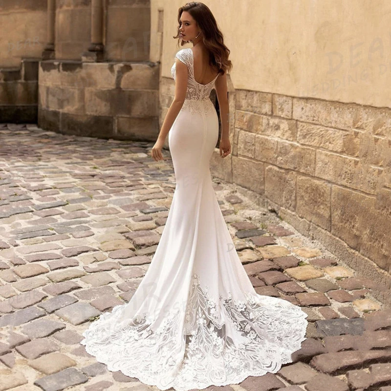 Exquisite Appliques Wedding Dresses Mermaid Woman's Sexy V Neck Backless Bridal Gowns Sleeveless Sweep Train Elegant Vestidos