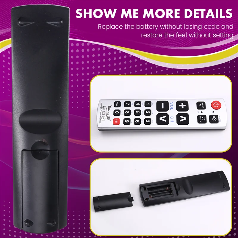 

B92B-A-TV2 Big Button Universal TV Remote Control For Galaxy Matrix LED LCD Tvs Easy For Old People