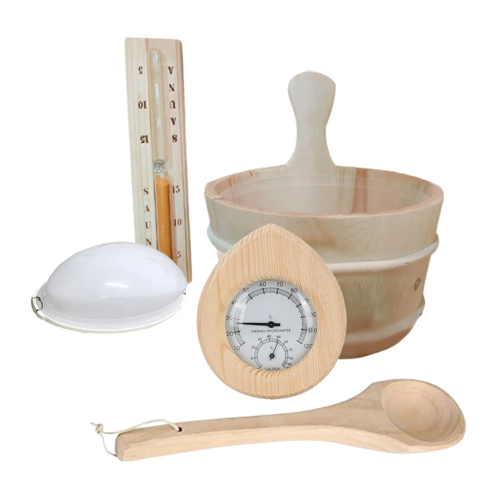 Sauna Wooden Bucket and Ladle Kit Portable Sauna Equipment Sauna Accessories Set for SPA Bathroom Sauna Heater Sauna Room Winter
