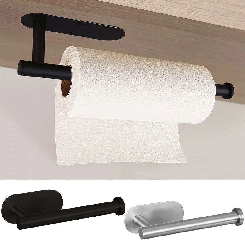 Stainless Steel Paper Towel Holder Hanging Roll Paper Rack Toilet Paper Holder Plastic Film Storage Rack Wall-mounted Towel Bar