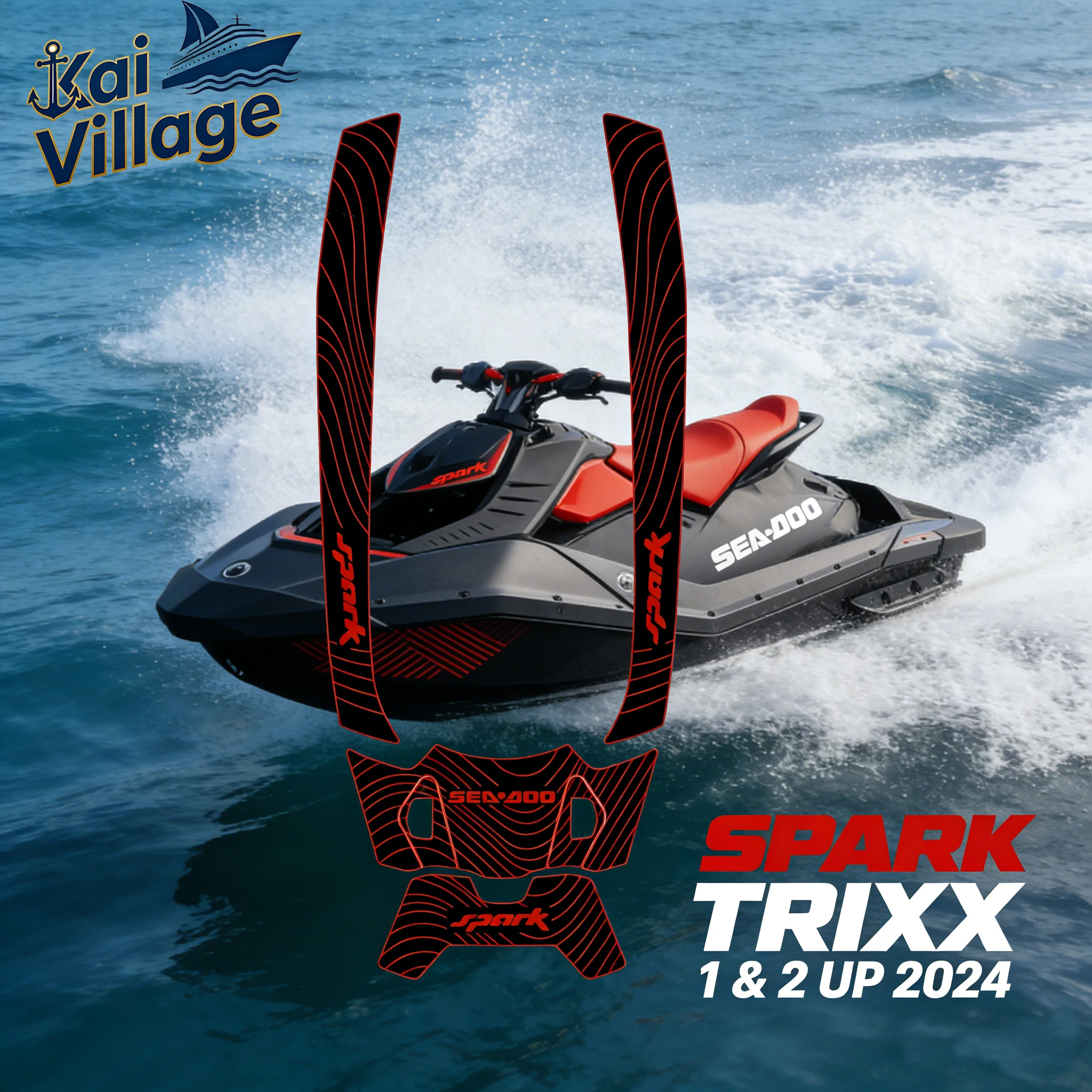 حصيرة أرضية بحرية مخصصة من مادة EVA - وسادة تثبيت من خشب الساج الصناعي غير قابلة للانزلاق لـ Sea-Doo Spark Trixx 1 & 2 UP 2024 #1