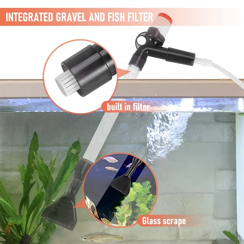 Aquarium Gravel Vacuum Cleaner Fast Fish Tank Siphon Cleaning Seaweed Scraper Air Press Button Water Changer Kit