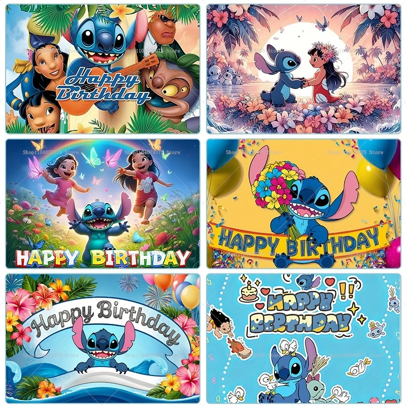 1pc Disney Stitch Photography Background Children's Birthday Party Decoration Background Baby Party Photo Props Wall Decoration