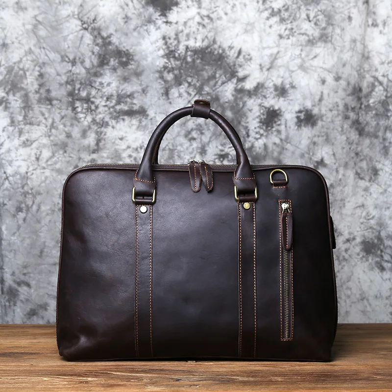 NZPJ Vintage handgefertigte Leder Herrenhandtasche Oberschicht Rindsleder Große Kapazität Business Computertasche Herren Schulter Diagonaltasche – Detail 7