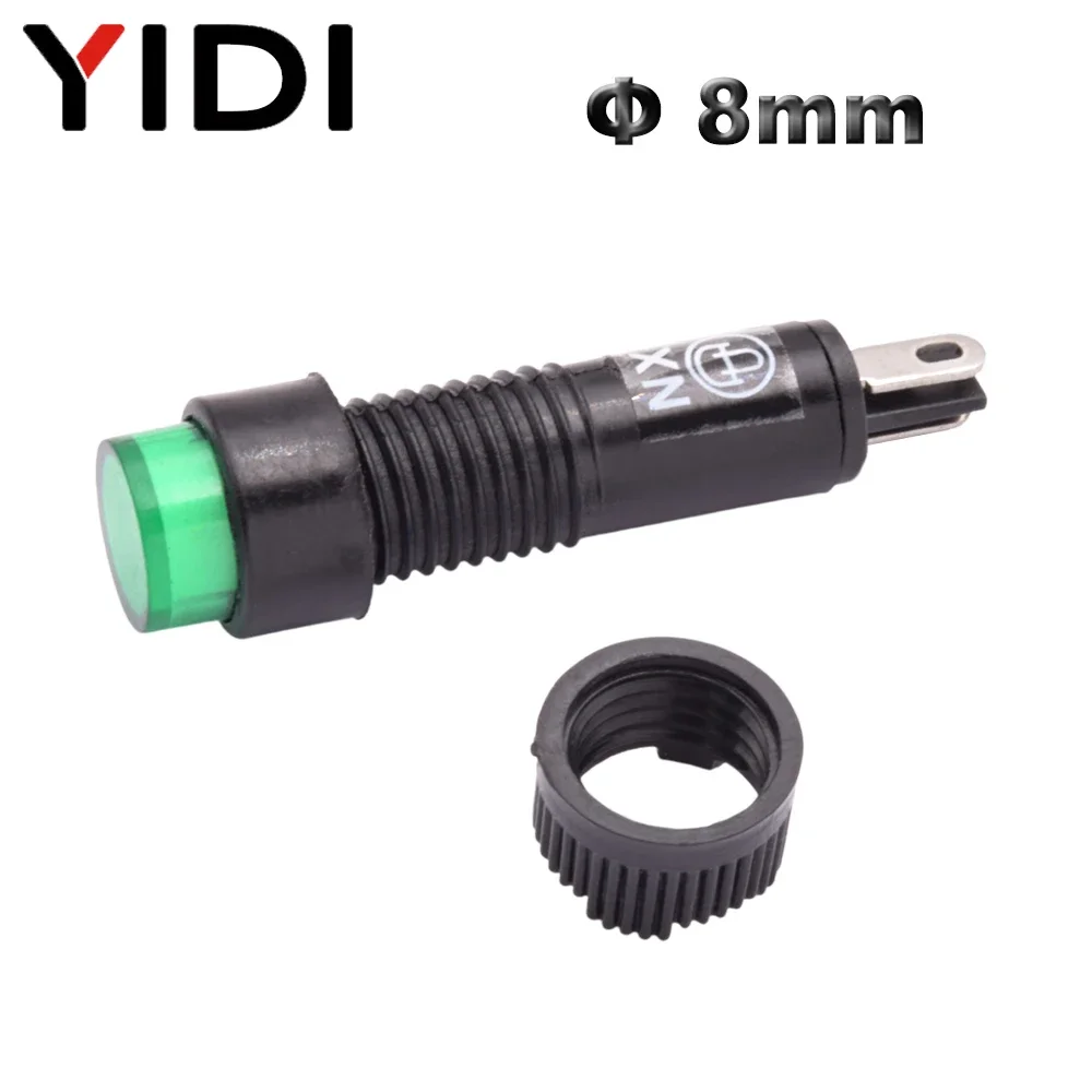 Picture 6: 10pcs 8mm Plastic LED Indicator Light NXD-215 12V 24V 110V 220V AC DC LED Red Green Blue Amber White Pilot Lamp Signal Lights