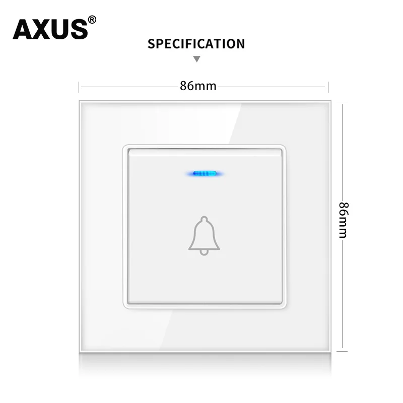 AXUS Home Doorbell Hotel Doorbell Embedded Wired Switch Wall Button With LED Indicator Tempered Crystal Glass Panel 110-220V