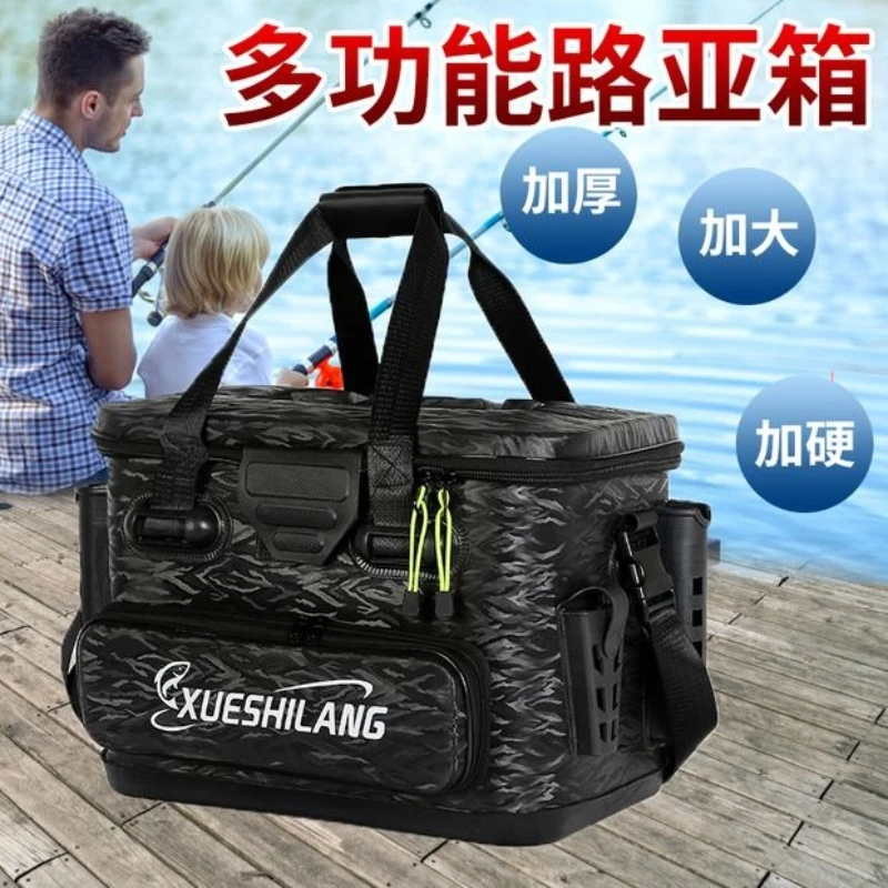 EVA Fishing Tackle Box Multifunctional Fishing Barrel Box High-Capacity Durable Sticker Design with Handheld for Angler Supplies