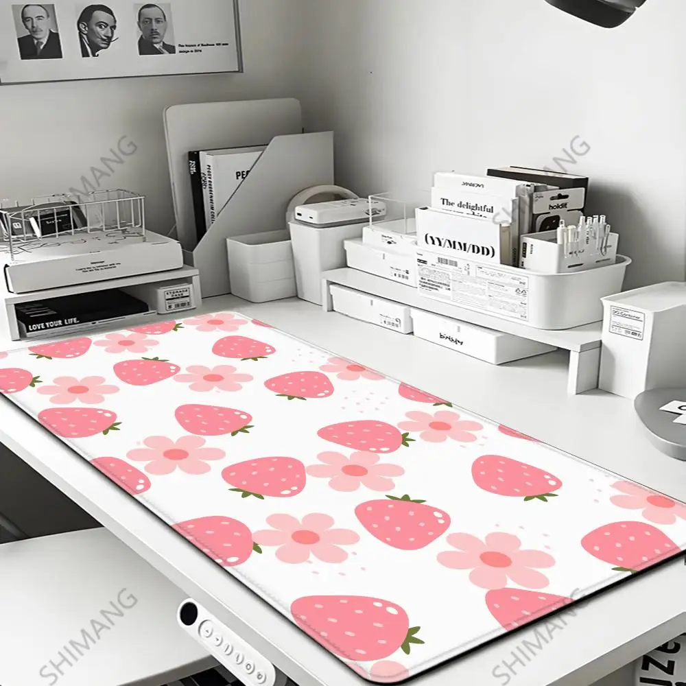 

Strawberry Desk Mat Kawaii Mousepad Pink Cute milk sakura cherry blossom pattern Pastel aesthetic deskmat XXL gaming mouse pads