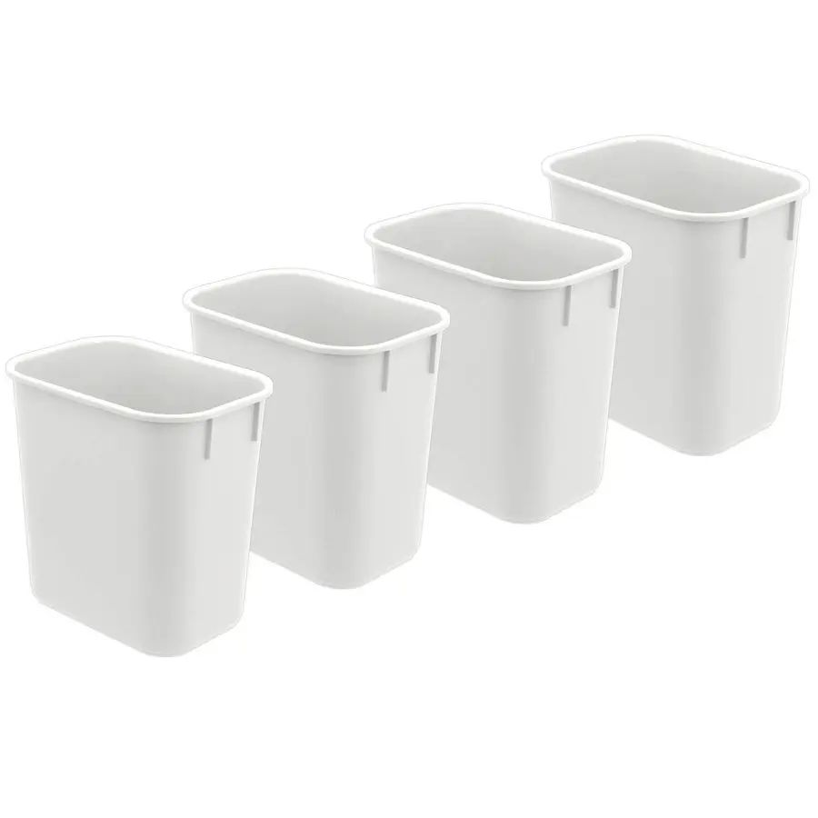 

Wastebasket, Deskside Bin, 3.25 Gallon 13 Quart 12 Liter Plastic White Color Set of 4