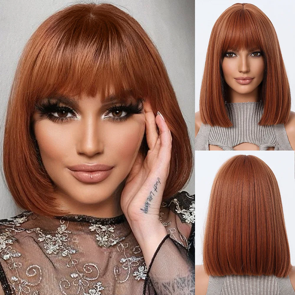 

Fashion hot-selling wig Qi bangs orange short hair bobo head full head wig woman