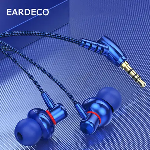 EARDECO 금속 전화 헤드셋 모바일 유선 헤드폰 마이크 이어폰베이스 스테레오 꼰 와이어 이어폰 소음 감소 Hifi