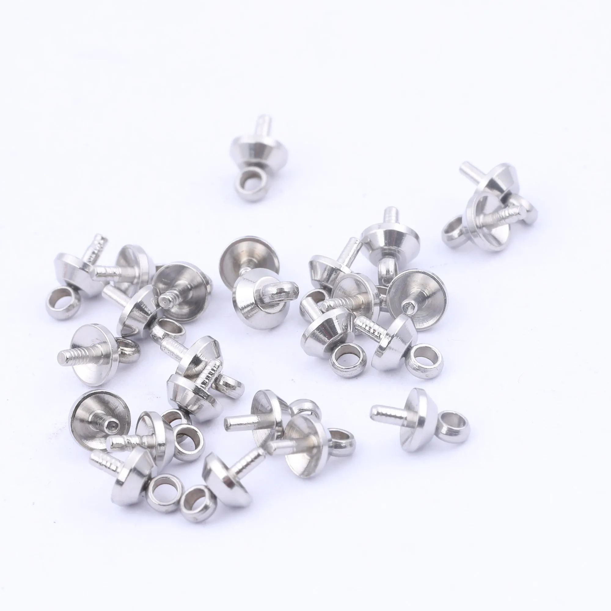 50pcs Stainless Steel Pendant Connector Bails 4mm Screw Eye Bead Cap Diy Charm Necklace Making Accessories