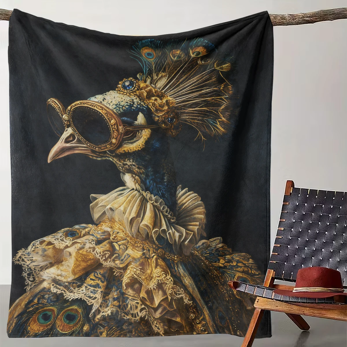

1 Piece of Retro Palace Style Peacock Gentleman Art Blanket, Light Luxury Living Room Decoration Blanket