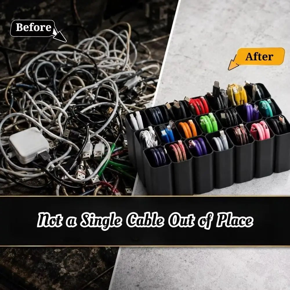 11/22 Grids USB Cord Storage Box 3D Printed Compartment Box Cable Sorting Rack Reusable Durable Cable Storage Box Travel Ready