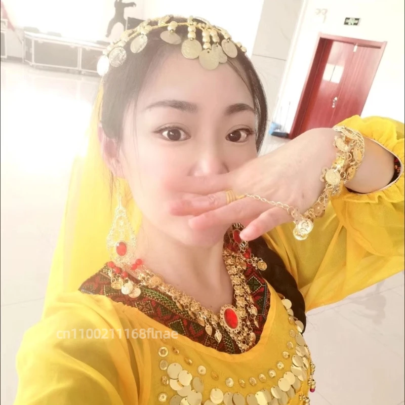 숙녀 오리엔탈 인도 댄스 아라비안 공주 의상 세트 성인 반짝 이는 밸리 댄스 세트 숙녀 스팽글 탑 + 바지 의상 세트