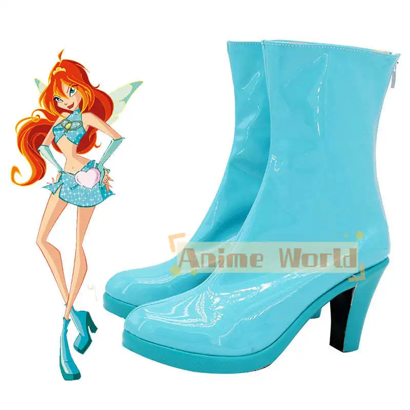 Anime Winx Club Bloom Charmix Blue Cosplay Shoes Boots Any Size for Unisex