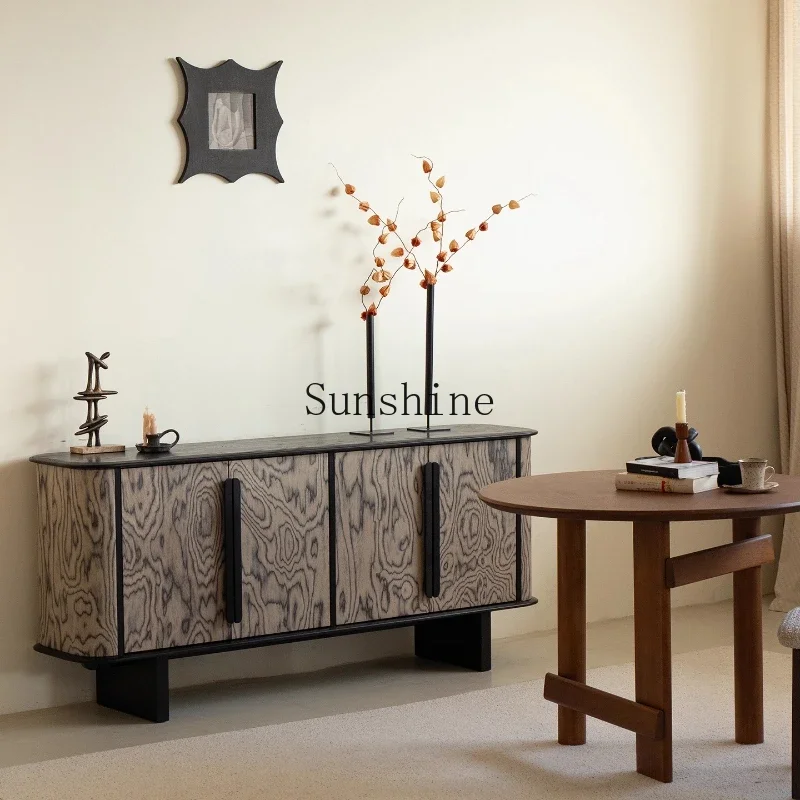 

French retro solid wood dining side cabinet household living room wall integrated locker