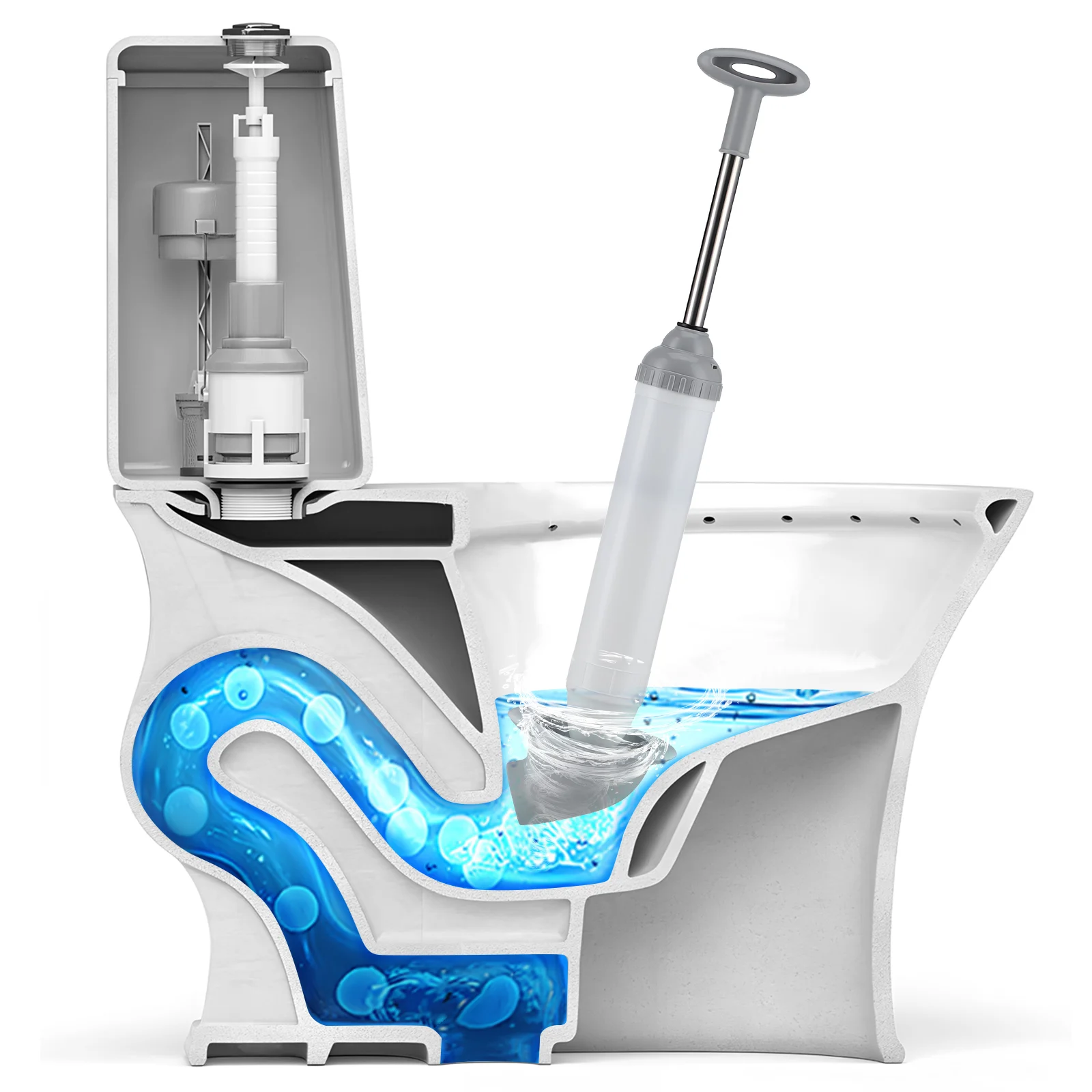 

High Pressure Toilet Plunger White Curved Head Unclogger Bathroom Kitchen Sink Bathtub Floor Drains Sturdy Construction
