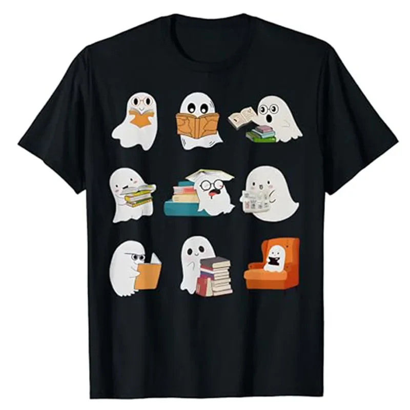 Ghost Reading Student Teacher Halloween Librarian Book Lover School T-Shirt Gift Schoolwear Clothes Cute Bookworms Graphic Tees