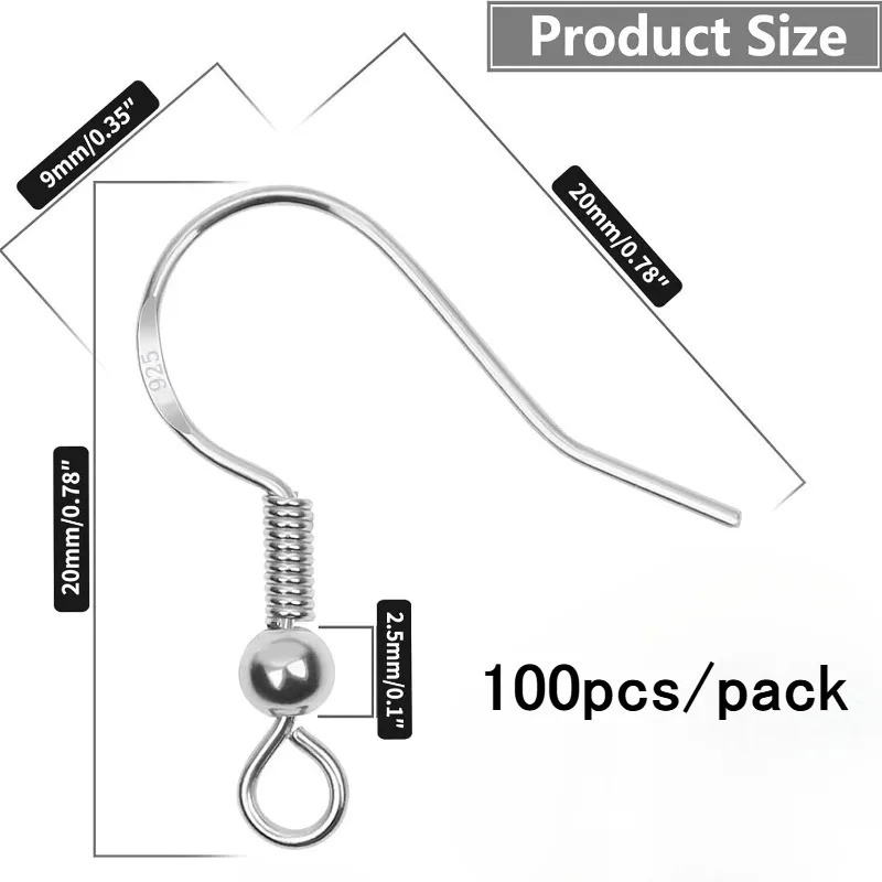 100pcs 925 Sterling Silver Earring Hooks Hypoallergenic Silver Jewelry Making Supplies Findings Ear Wires Fish Hooks Nickel Free image 4