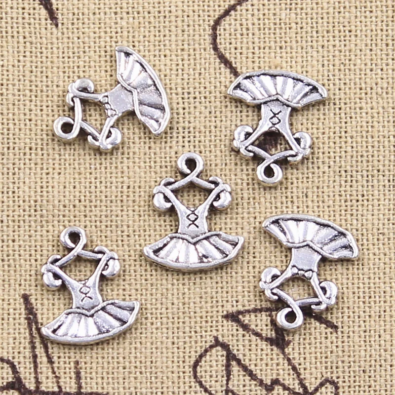 40pcs Charms Ballet Skirt Dance Cloth 15x13mm Antique Silver Color Pendants DIY Crafts Making Findings Handmade Tibetan Jewelry