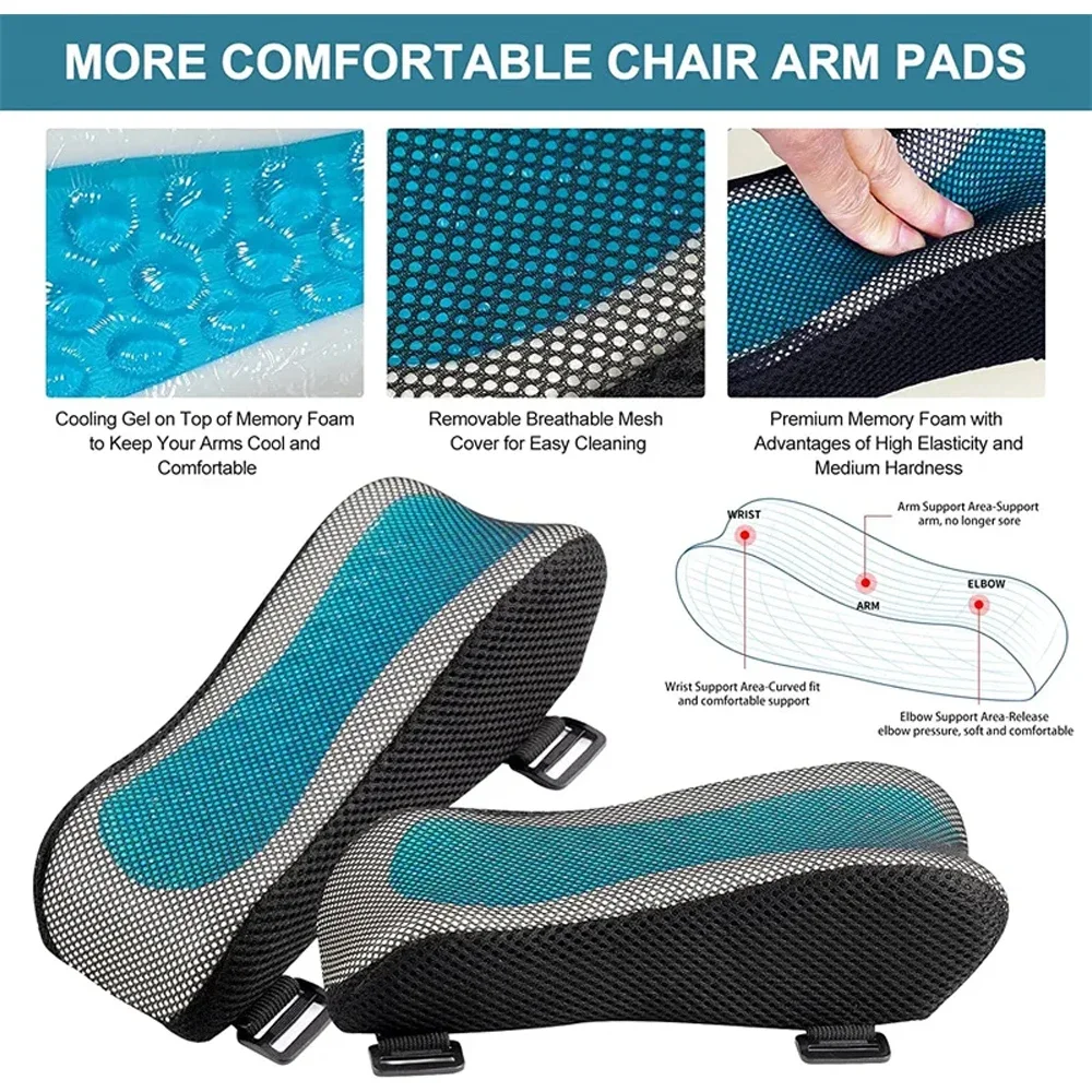 Housses de bras ergonomiques en mousse à mémoire de forme pour chaise de bureau, coussins d'accoudoir pour chaise de bureau, assistant de jeu, 2 pièces