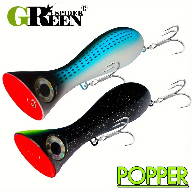 GREENSPIDER Big Game Köder 105mm 39g Neue Popper Angelköder Top Wasser Harter Köder 3D Augen Big Mouth Popper Köder mit VMC HAKEN