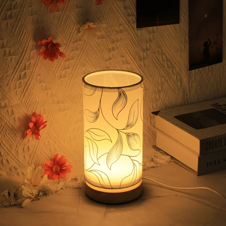 1pc Silver Leaf Desktop Fabric Table Lamp USB Powered Warm Light Monochromatic Bedside Night Light