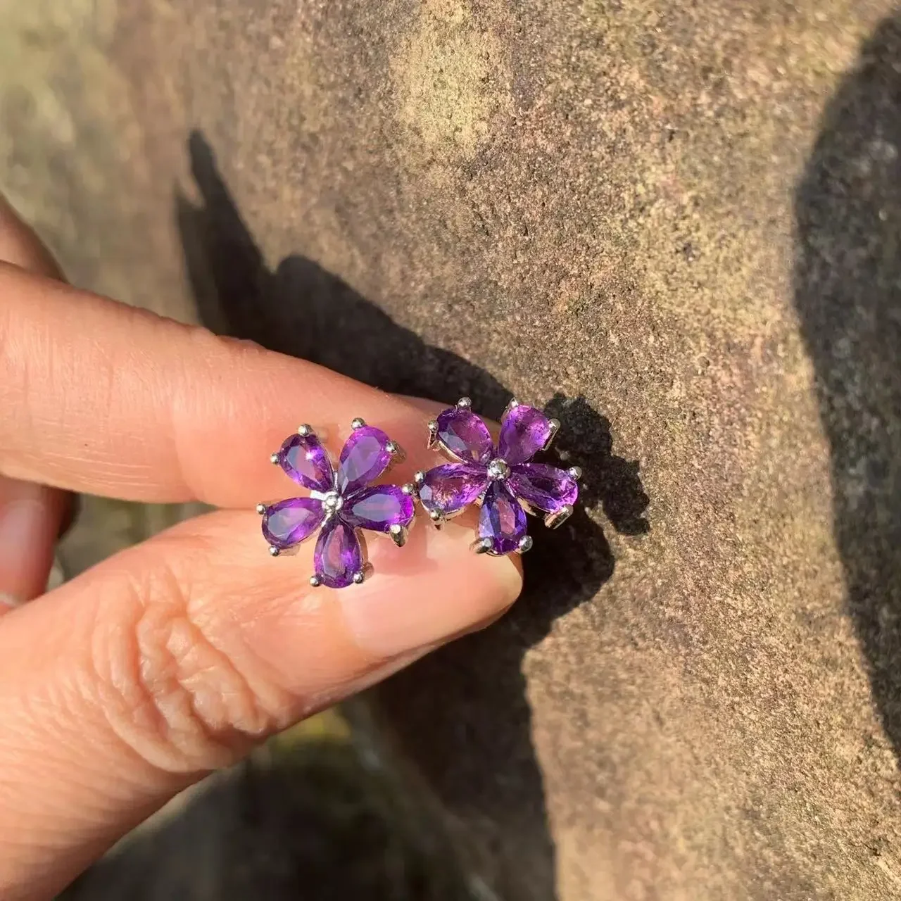 Natural Amethyst 925 Sterling Silver Stud Earrings For Women Jewelry Gift Simple Jewelry CUTE Flower