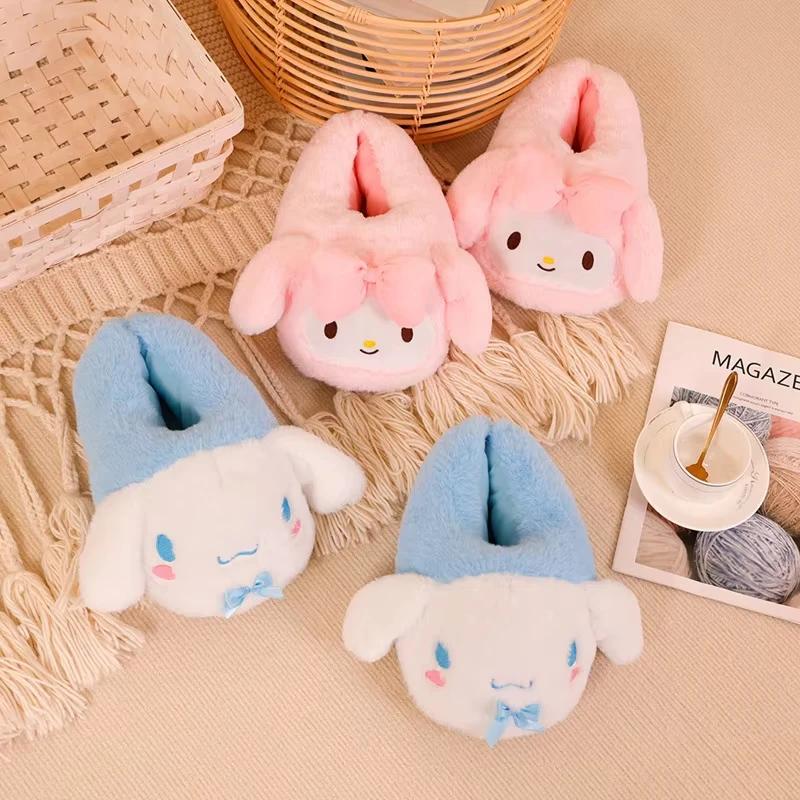 

Зимние плюшевые тапочки с героями мультфильмов Y2K, женские Sanrioed Kuromi Hello Kitty Melody Cinnamoroll, аниме Kawaii, домашняя хлопковая обувь, подарок для девочки