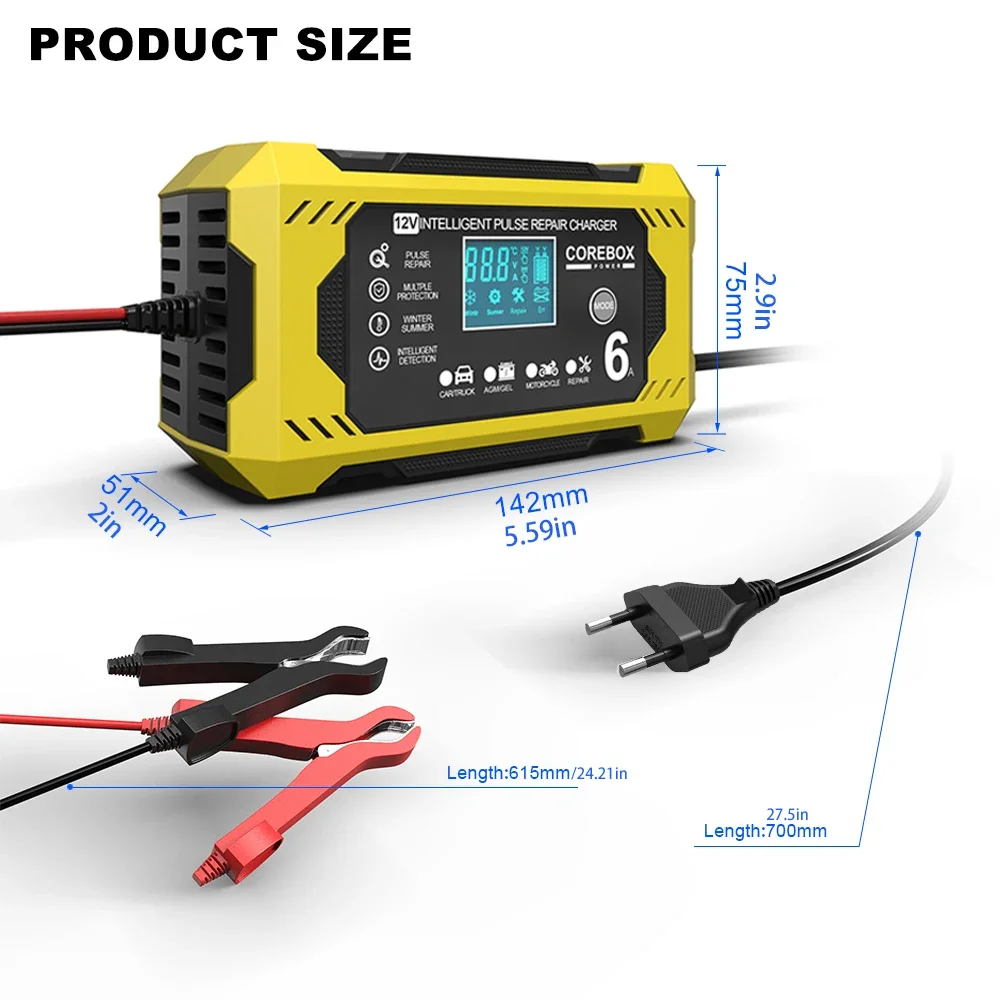 Cargador inteligente de baterías AGM/GEL impermeable con pantalla LCD - imagen 3
