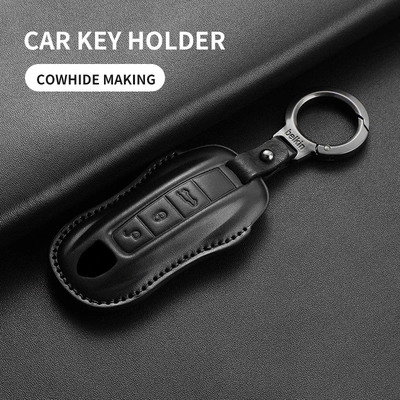 

Top Layer Leather Car Key Case Cover Shell for Porsche 718 Cayenne Panamera 911 Macan Taycan Cayman Boxster Car Key Accessories