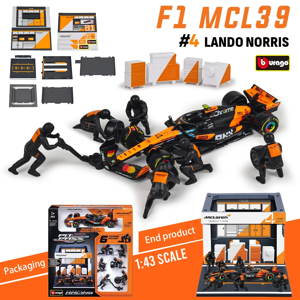 bburago-1-43-alloy-car-model-diy-pit-house-f1-2025-mclaren-mcl39-4-lando-norris-81-oscar-piastri-die-cast-toy-collection