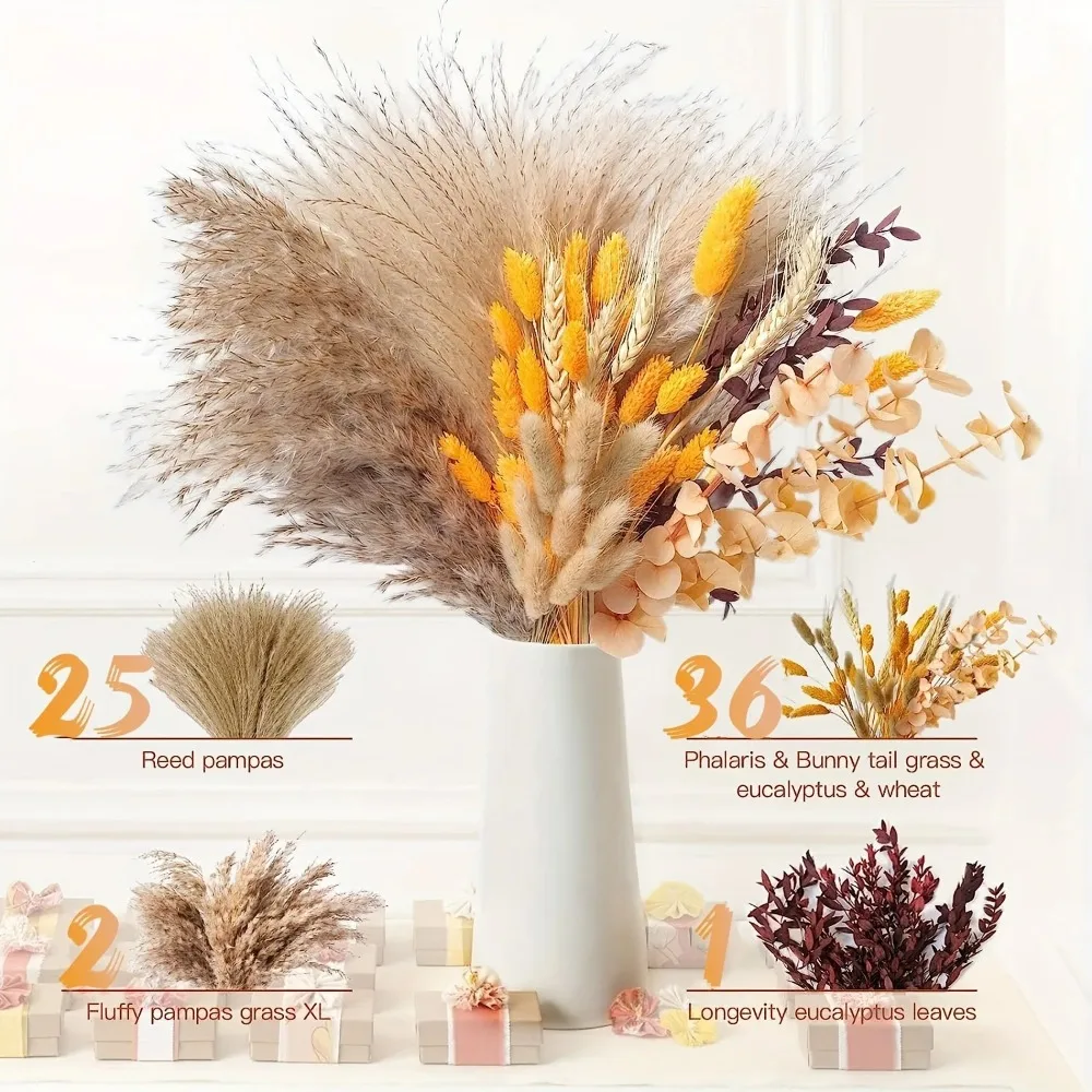 80Pieces Natural Dried Flowers Bouquet Home Decoration  Pampas Reeds Grass Rabbit Tails Bouquet Boho Home Arrangements view 3