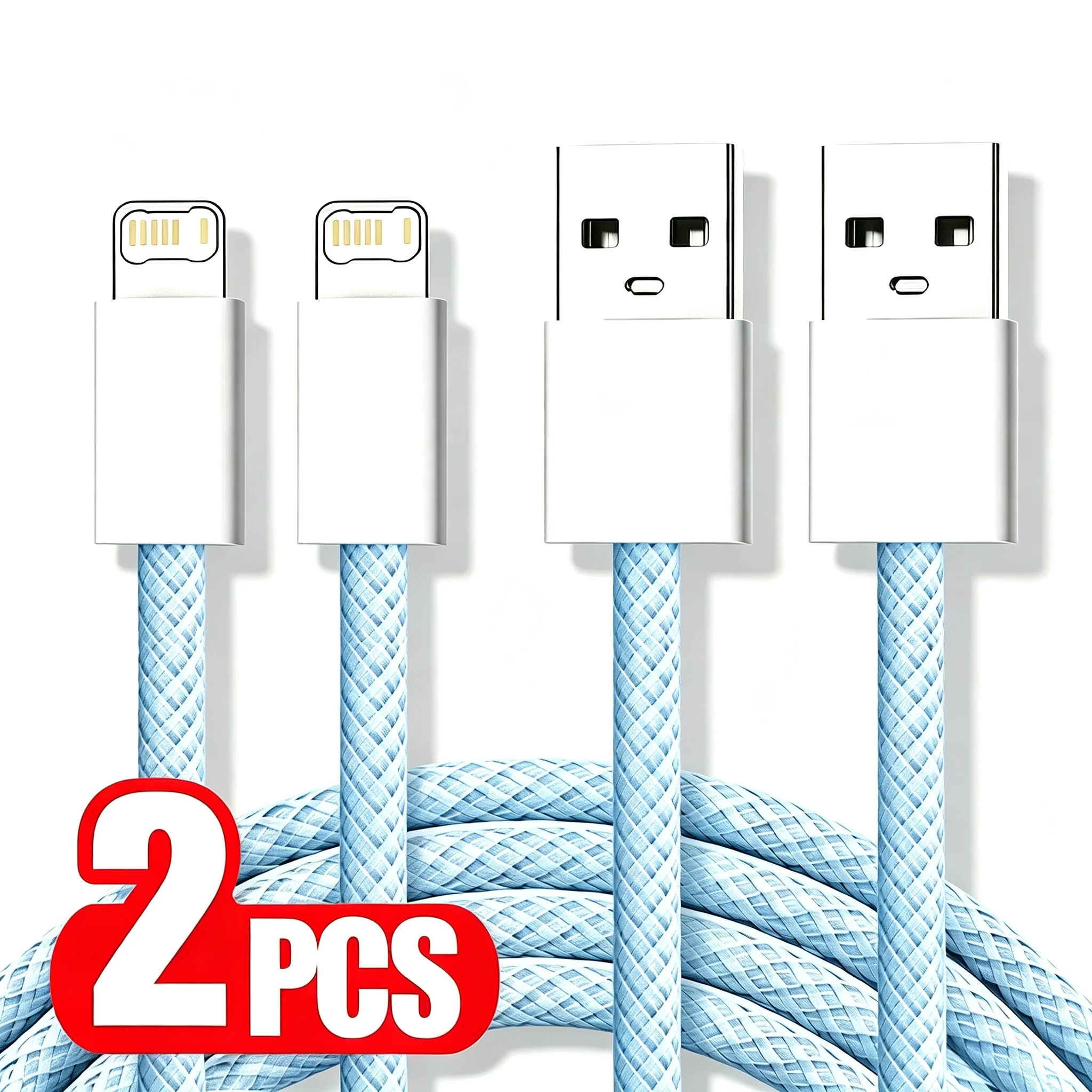 Cable trenzado de carga rápida USB de 20W para iPhone 13, 14 Pro Max, 11, 12 mini, X, XR, XS Max, 6, 6S, 7, 8 Plus, Cables de datos de carga rápida, 2 uds.
