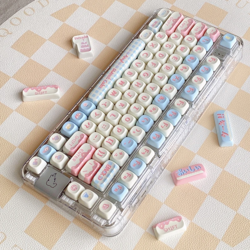 Juego de teclas con tema de pastel pintado a mano, sublimación de tinte PBT SO(MOA)/perfil Cherry, compatible con teclas 61%-108% para teclado mecánico Gigt