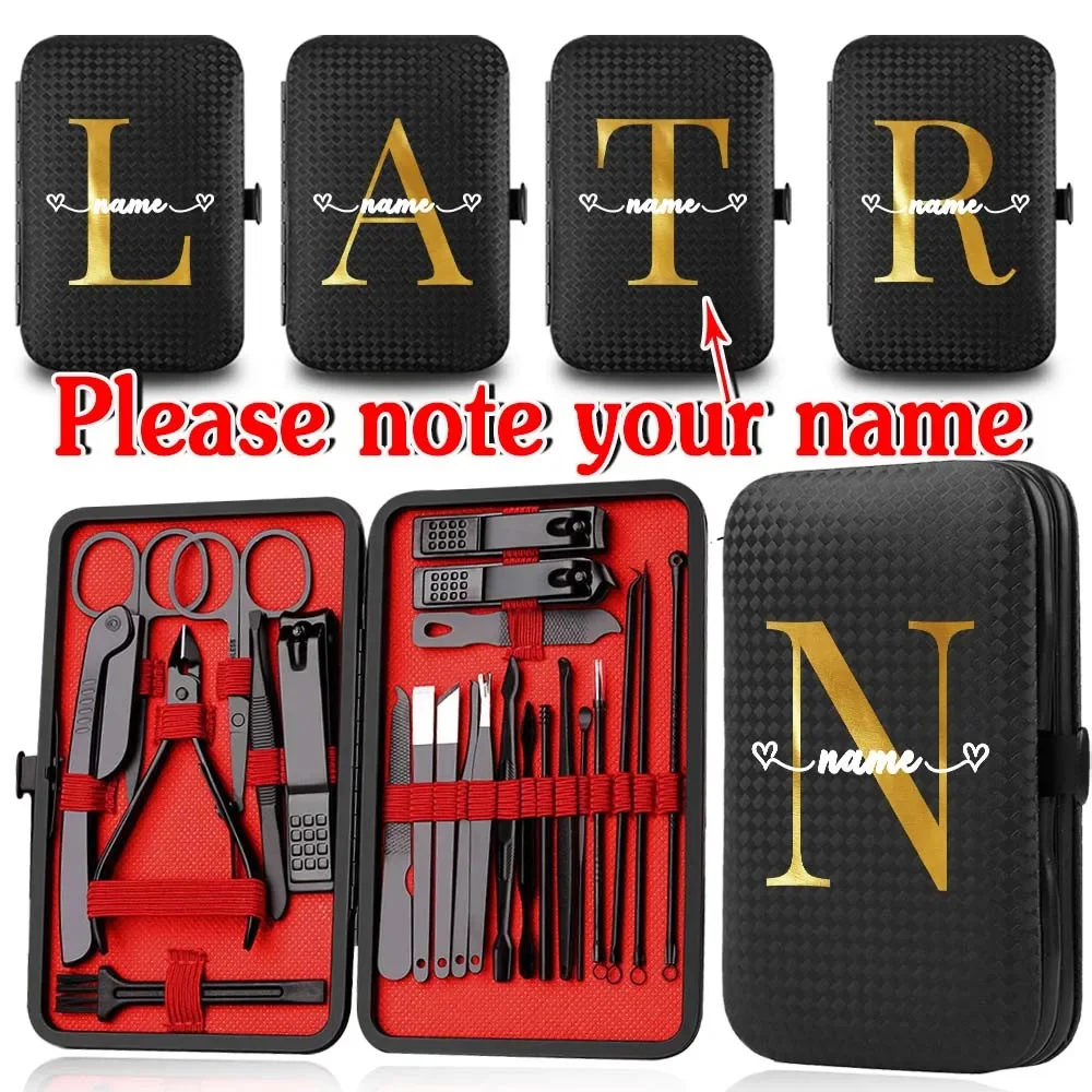 Customized Name 24Pcs Manicure Set Portable Pedicure Kit Nail Clippers Organizer Stainless Steel Nail Cutter Tools Clean Suit