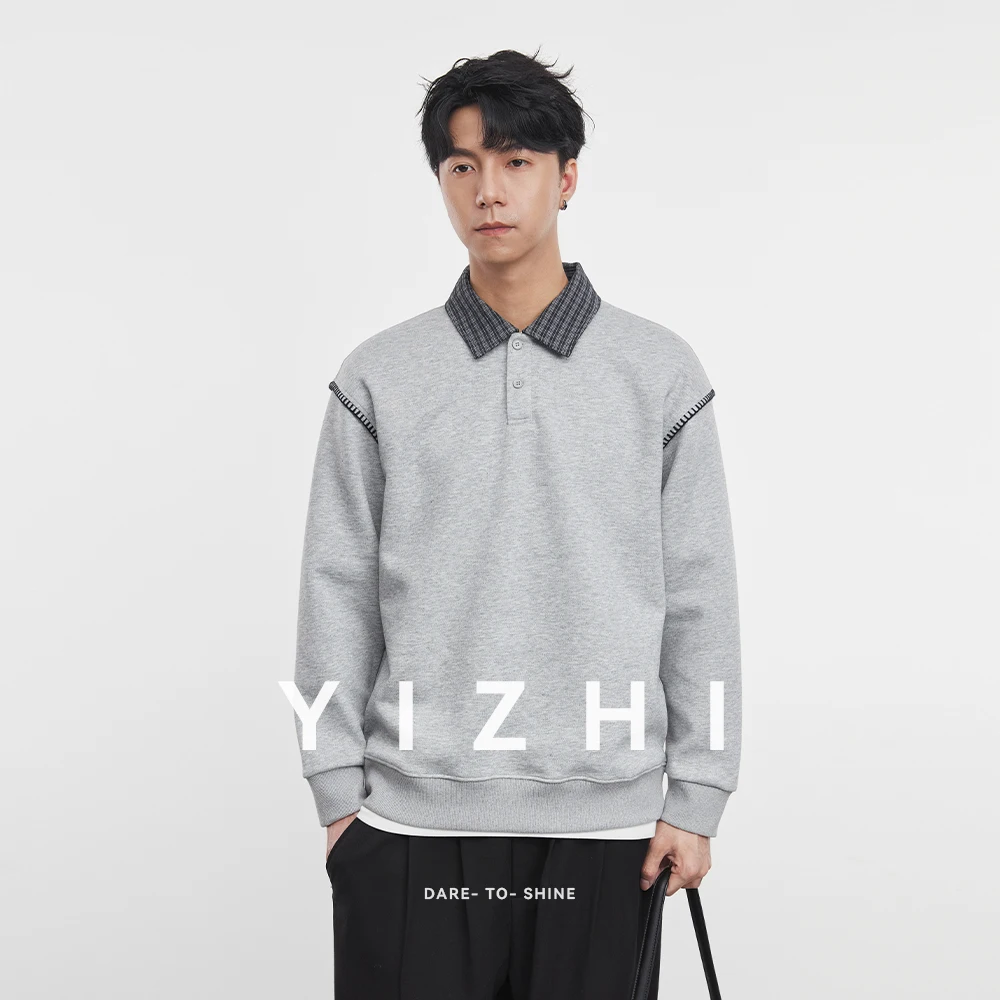 Sweat-shirt deux pièces pour hommes, faux poids lourd japonais, nouvelle Niche américaine, revers ample, manches longues, haut tendance pour hommes, automne