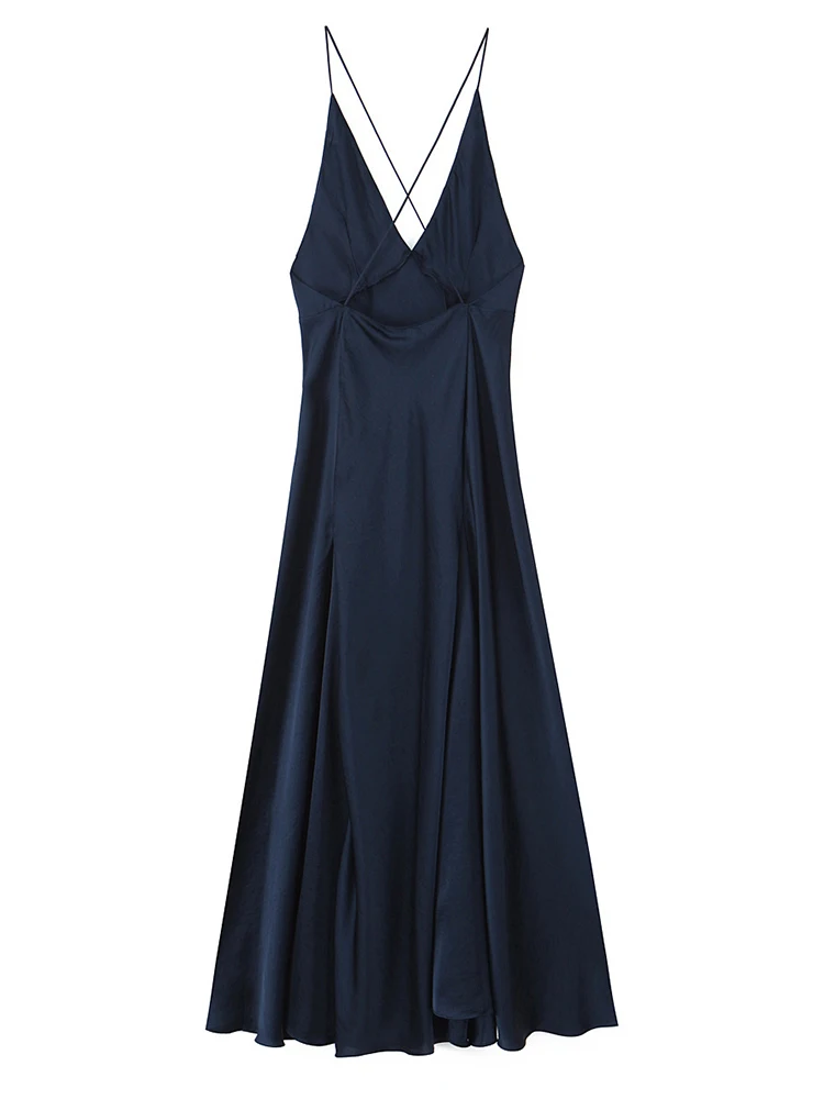 여성 섹시 새틴 홀터 드레스 2025 여성 여름 가을 패션 솔리드 컬러 민소매 백리스 드레스 우아한 이브닝 파티 드레스