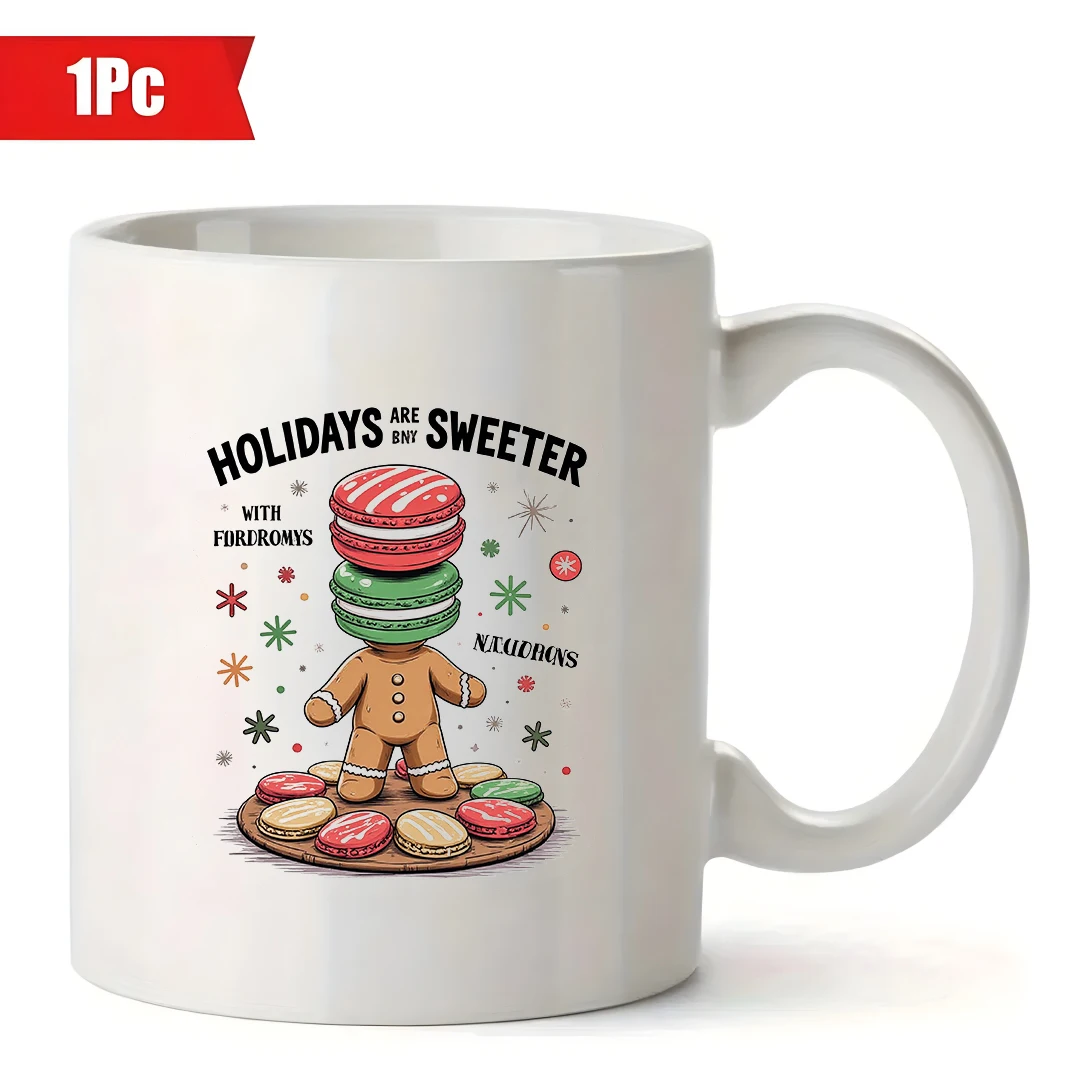 Caneca de 11 onças + desenho animado Gingerbread Man Macaroon Design de Natal + xícara infantil + xícara de café para escritório familiar - presente de Natal