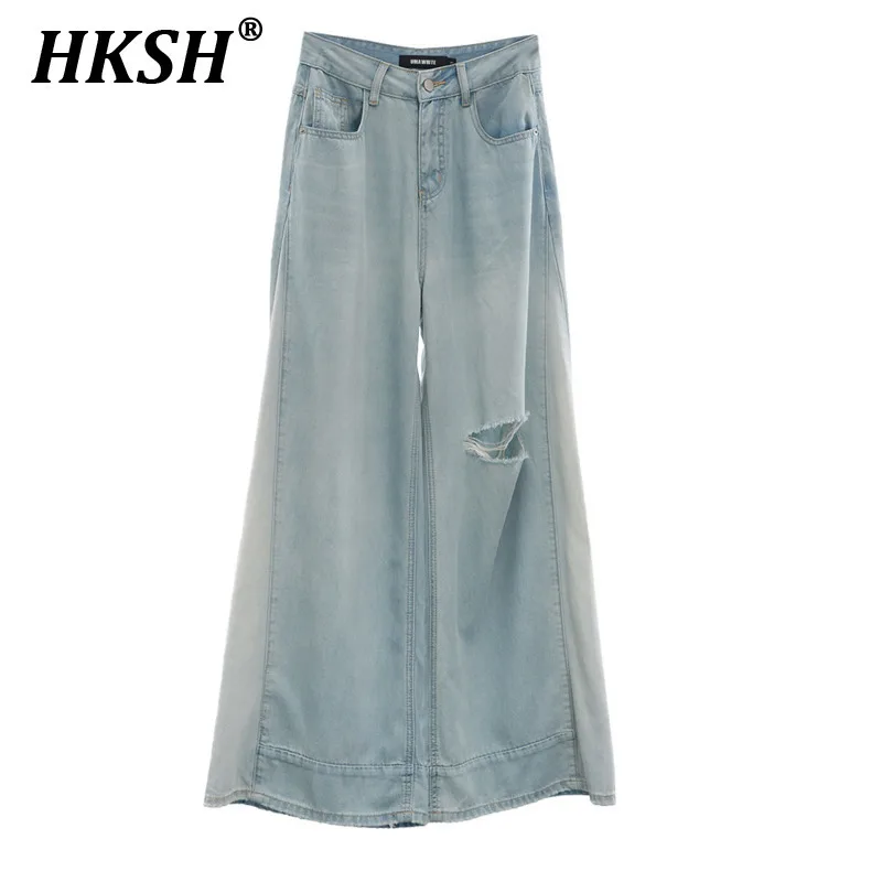 

HKSH Spring Summer New Women's Tide Y2K Streetwear Vintage Casual Elegant Straight Jeans High Waist Wide Leg Denim Pants HK5293